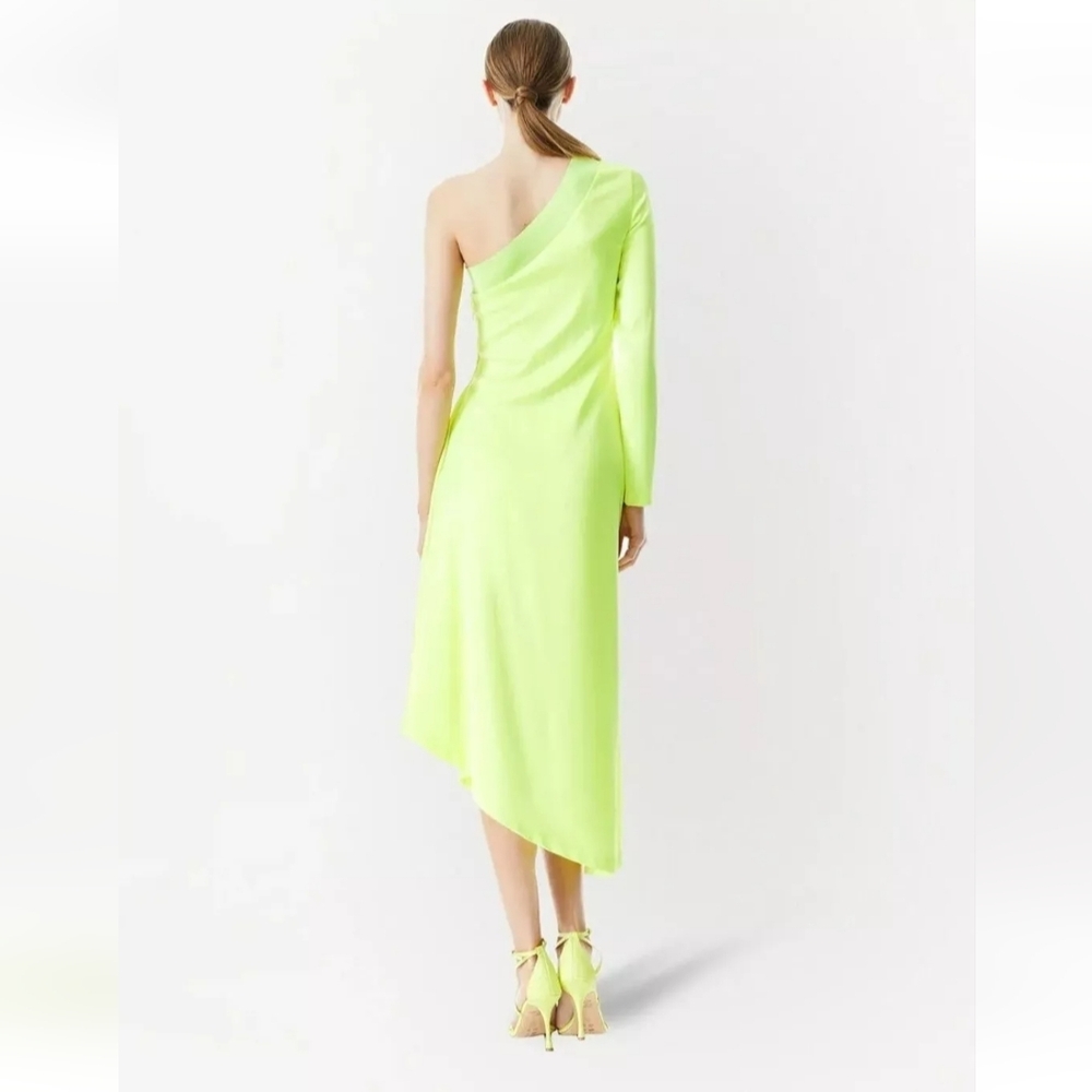 ALICE + OLIVIA Dora One-Shoulder Asymmetrical Yellow Neon Dress Size 6 - Picture 3 of 16